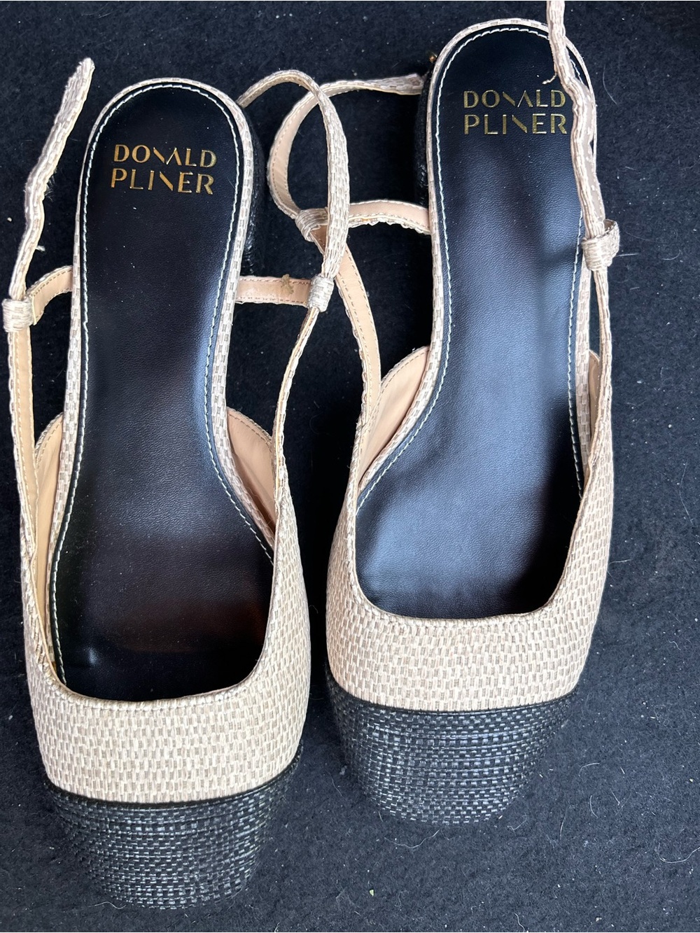 Donald J. Pliner Beige and Black Slingback Platform Pumps